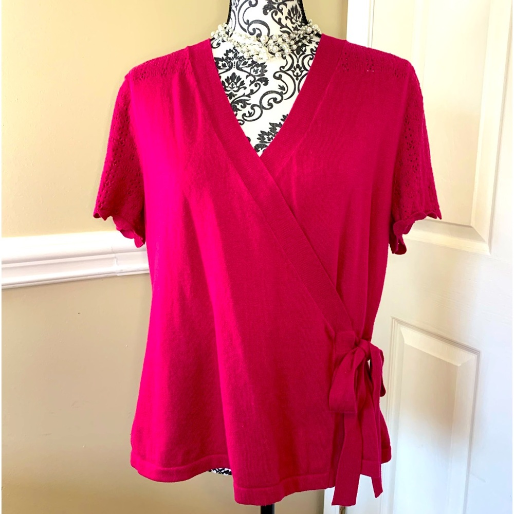Lane Bryant, Pink Short Sleeve Casual sweater Blouse wrap around, size 14/16